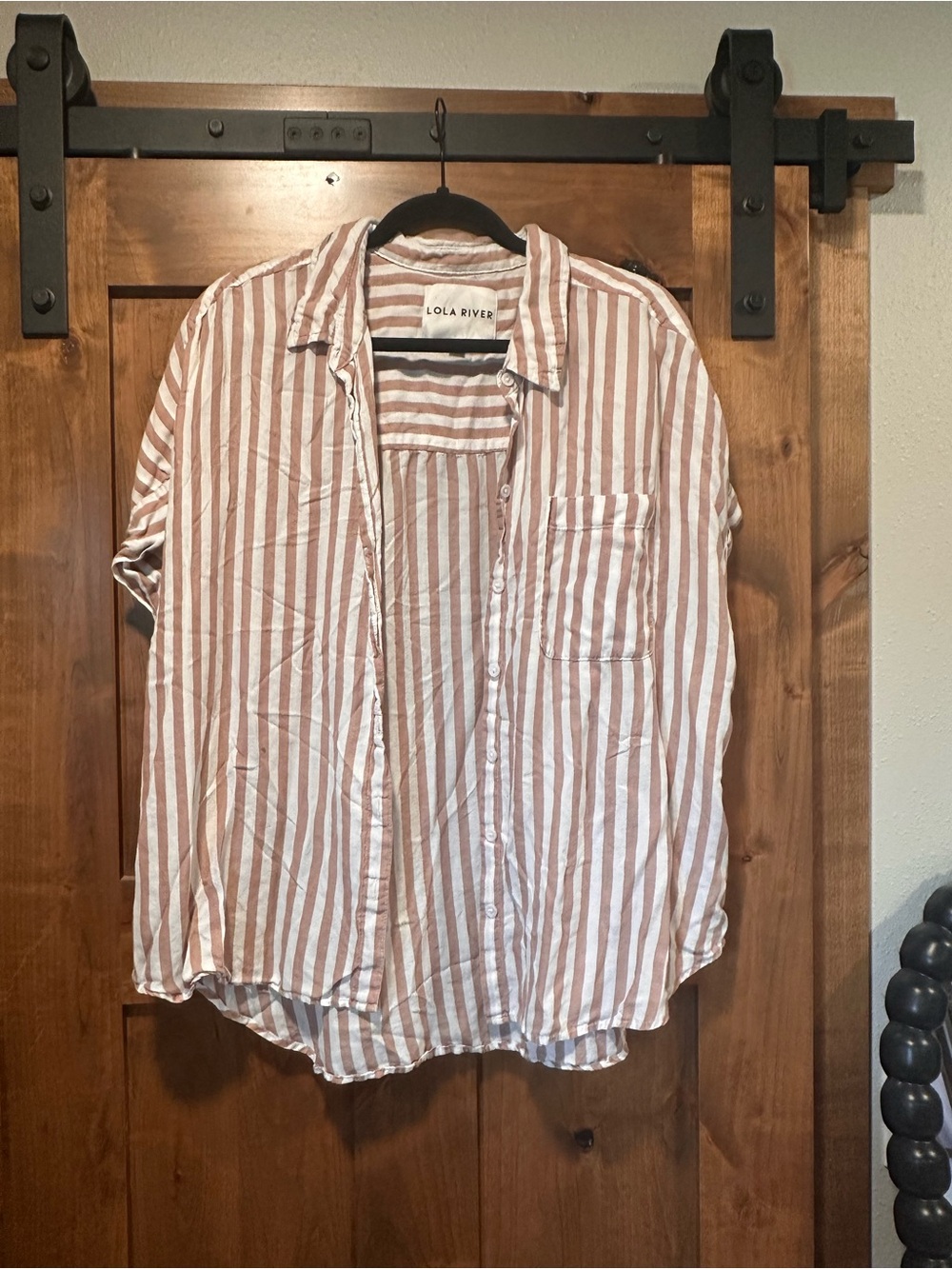 Women’s White and Brown Striped Button-Up Shirt